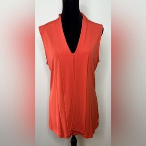 Banana Republic orange sleeveless V neck pleated shirt Large EUC